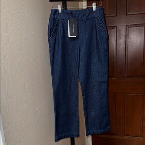 NWT Zara Woman Navy Blue Jeans Ruffle Side Pockets Flare Pants Women’s Size S